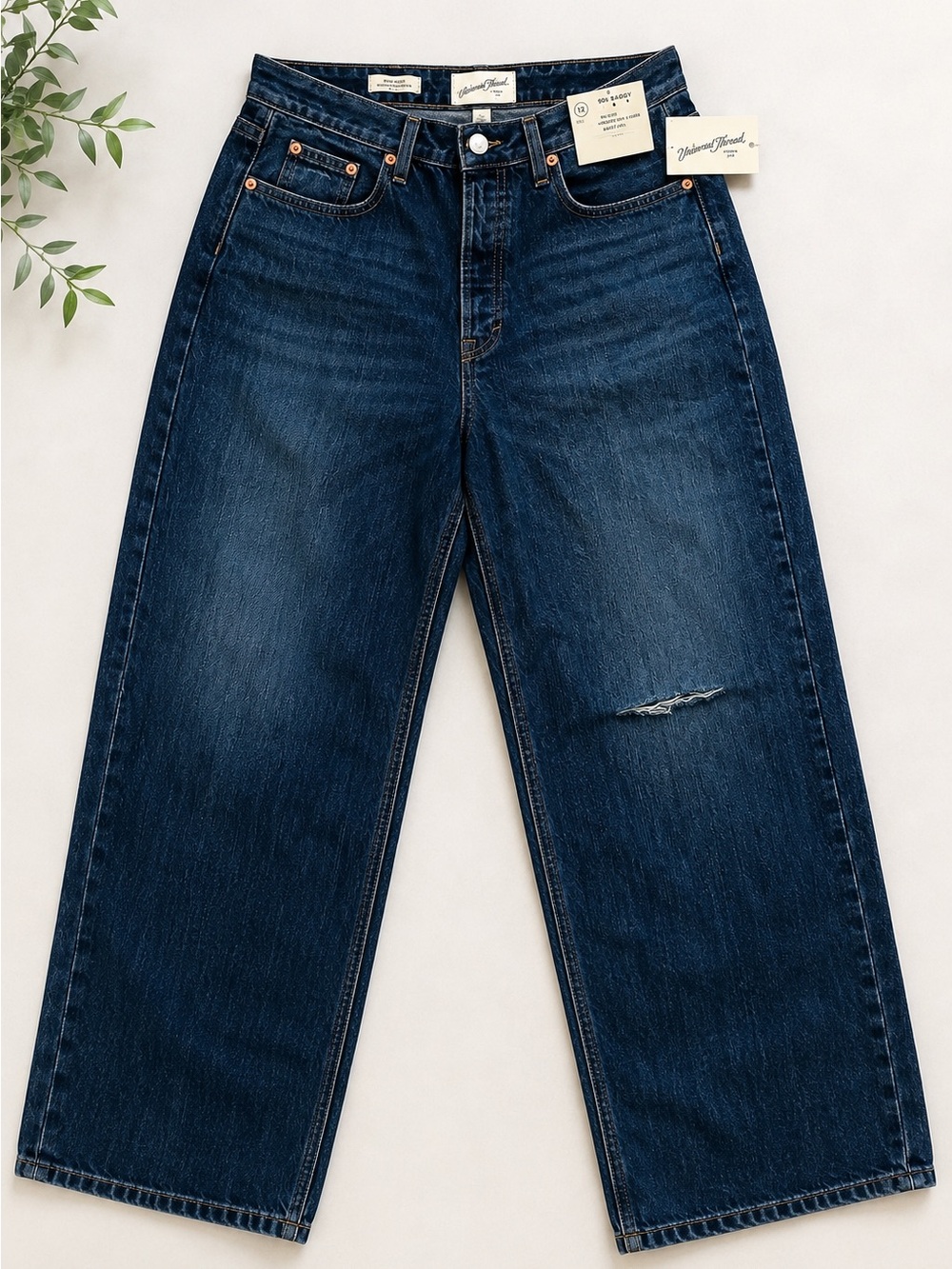 Universal Thread 90s Baggy Jeans Womens 12 Dark Wash Distressed NWT